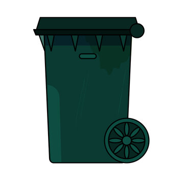 street trash cart, in green colors, closed, vector illustration, side view