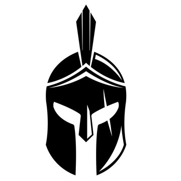 escudo y casco del símbolo guerrero espartano, emblema. Logotipo de casco espartano, ilustración vectorial del escudo y casco espartano, armadura de cascos de gladiador griego espartano icono de vecto