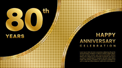 80 year anniversary template design with golden color pattern for anniversary celebration event, invitation card, greeting card, banner, poster, flyer, book cover. Vector Template
