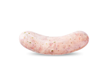Raw pork sausage in a cream sauce on a white isolated background