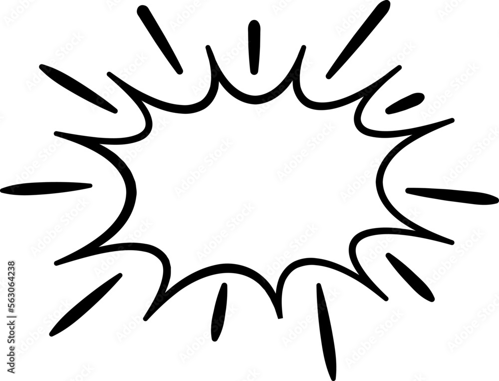 Poster exploded speech bubble cartoon icon. vector sign drawn with black thin line. editable stroke. perfec