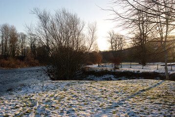 looking eastwards by river Tweed near Darnick in winters morning