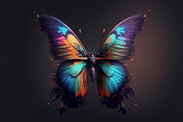 Fototapeta na wymiar colorfully painted Butterfly with spread wings flying, AI generative