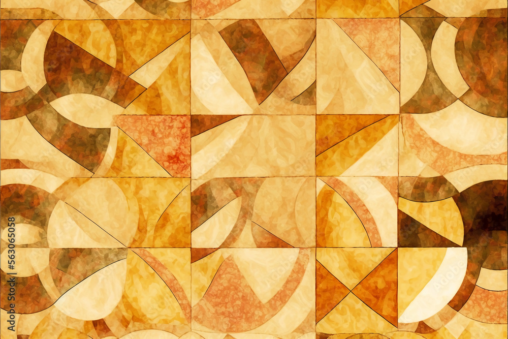 Poster abstract yellow retro background. different shapes pattern. old paper texture. generative ai