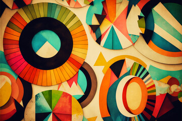abstract retro background. different shapes pattern. old paper texture. Generative AI