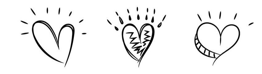 Set of hand drawn doodle vector hearts	