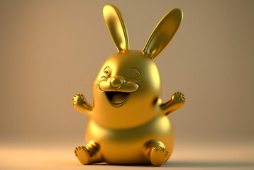 Generative ai render illustration of golden funny happy bunny.