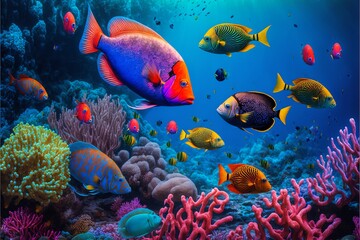 Fototapeta na wymiar Tropical Fish Underwater. Marine Life. Coral Reef. Generative AI.