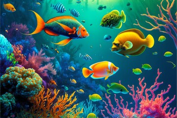 Fototapeta na wymiar Tropical Fish Underwater. Marine Life. Coral Reef. Generative AI.