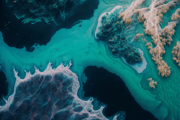 drone aerial view of a body of water off the coast made by generative ai