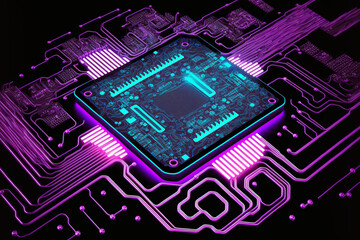purple and blue digital network central processing unit made by generative ai