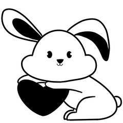 Cute Rabbit Clipart, Outline Easter Bunny Clipart, Doodle Easter Rabbits, cute bunny, Woodland animal, outline Doodle,