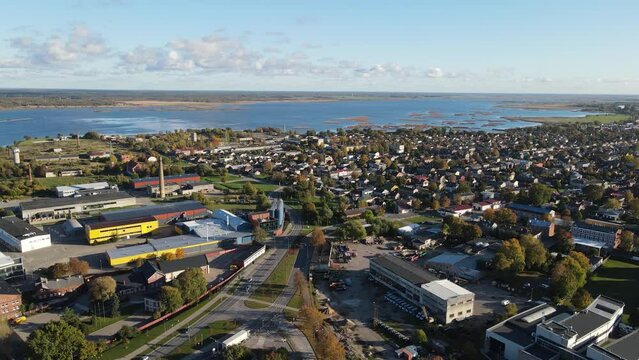 Beautiful aerial footage of Liepaja, Latvia, view of the canal, Europe, 4k