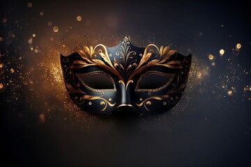 Carnival mask on black background, Generative AI