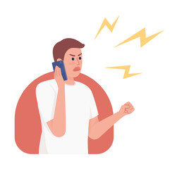 Fighting with partner over phone 2D vector isolated illustration. Annoyed man shouting into smartphone flat character on cartoon background. Colorful editable scene for mobile, website, presentation