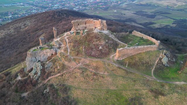  Aerial footage over Siria Fortress in Arad, Romania, Europe.