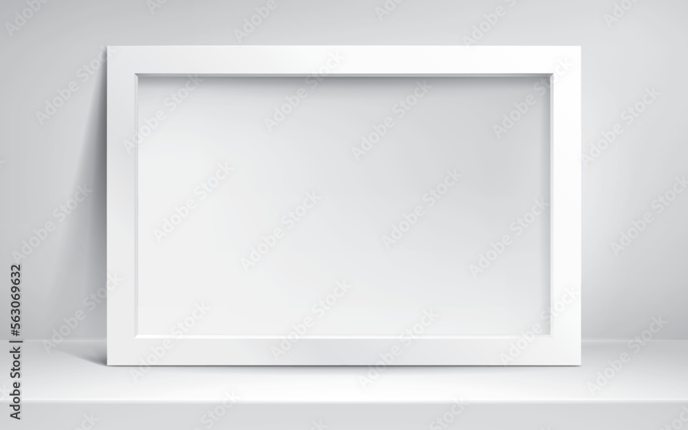 Poster realistic empty frame on light background. table surface. border for your creative project, mockup f