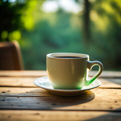 Fototapeta na wymiar cup of coffee on wood table background Ai Generative