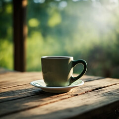 Fototapeta na wymiar cup of coffee on wood table background