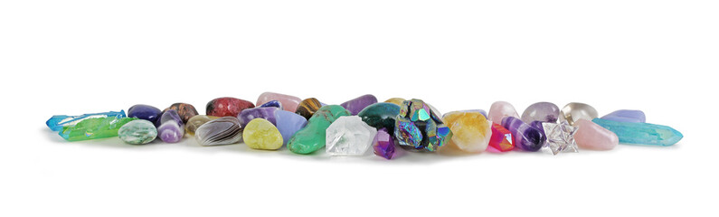 Row of multicoloured Healing Crystals Background Banner transparent png
