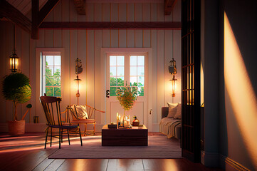 cozy interior of a farmhouse living room. Generative AI