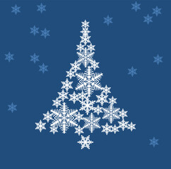 Herringbone made of white snowflakes on a dark blue one. Happy New Year. Vector image of a Christmas symbol. Christmas tree.