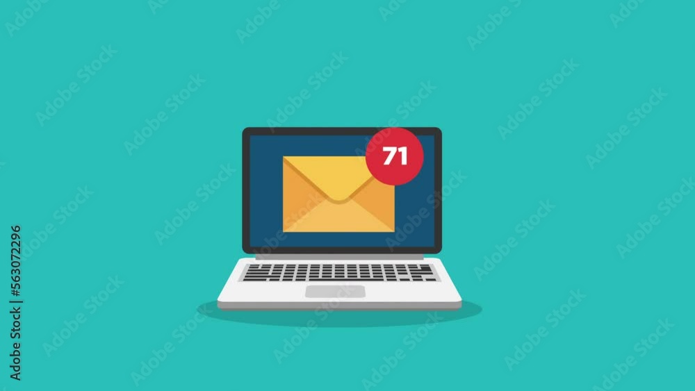 Poster email with counter social media concept motion animation.laptop computer pc flat design.notebook mon