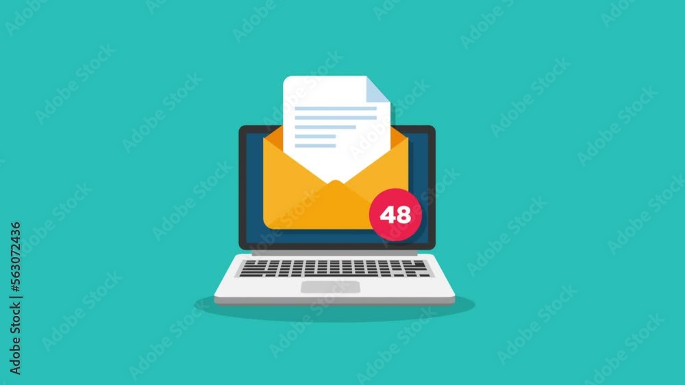 Poster email with counter social media concept motion animation.laptop computer pc flat design.notebook mon
