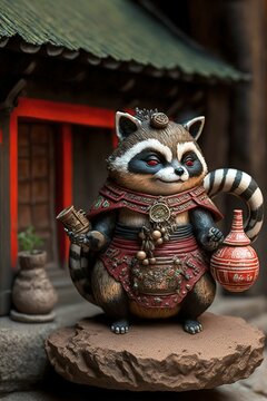 Painted terracotta statue at the temple ,made with Generative AI