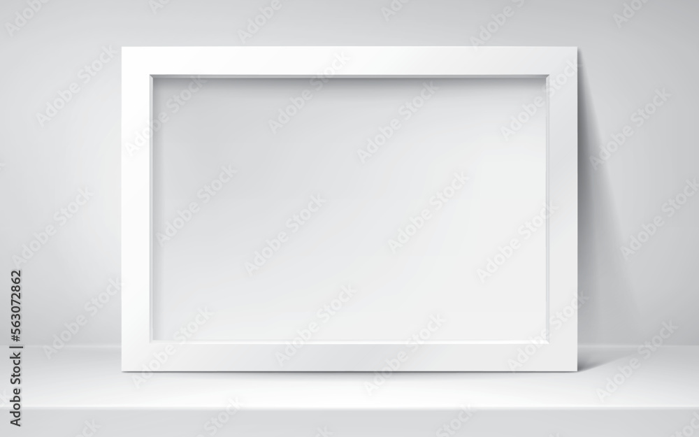 Poster realistic empty frame on light background. table surface. border for your creative project, mockup f