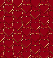 Gold hearts on red backdrop. Valentine's Day.