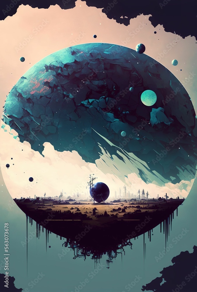 Poster science and technology abstract graphic background and texture, sphere planet circle ,made with gene