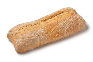 Traditional Italian whole fresh baked ciabatta bread isolated on white background