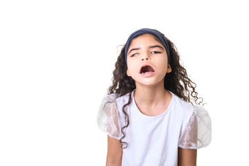 curly brown hair child girl over white background