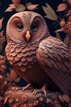 Surreal owl made of terracotta stone ,made with Generative AI