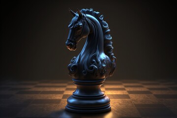 black chess knight on a chessboard, generative ai  - obrazy, fototapety, plakaty