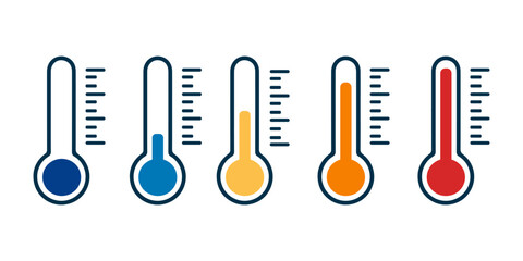  High and low temperature thermometer. Set of colored vector icons on white background - obrazy, fototapety, plakaty