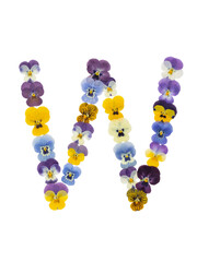 Flower font Alphabet made of Real pansy flowers.