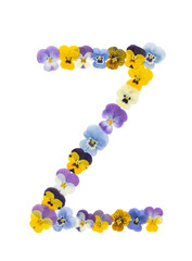 Flower font Alphabet made of Real pansy flowers.