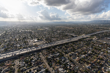 Fototapeta premium Aerial view of Arleta and Pacoima in the San Fernando Valley area of Los Angeles California.