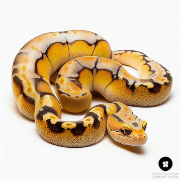 Banana Cinnamon Ball Python full body image with white background ultra realistic



