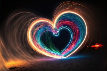 Heart made of neon lights Valentines day illustration generative ai 