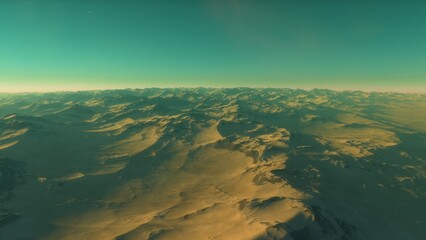 Mars like red planet, with arid landscape, rocky hills and mountains, for space exploration and science fiction backgrounds.
