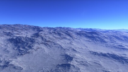 Mars like red planet, with arid landscape, rocky hills and mountains, for space exploration and science fiction backgrounds.
