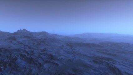 Fototapeta premium realistic surface of an alien planet, view from the surface of an exo-planet, canyons on an alien planet, stone planet, desert planet 3d render 