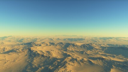 realistic surface of an alien planet, view from the surface of an exo-planet, canyons on an alien planet, stone planet, desert planet 3d render
