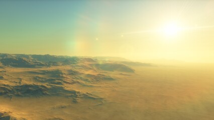 Exoplanet fantastic landscape. Beautiful views of the mountains and sky with unexplored planets. 3D illustration.
