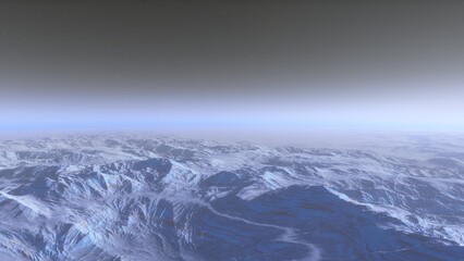 alien planet landscape, science fiction illustration, view from a beautiful planet, beautiful space background 3d render
