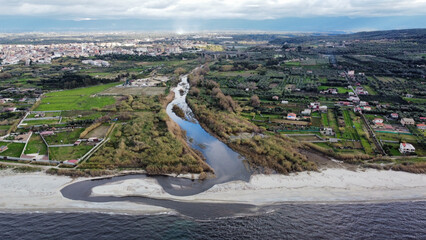 The Petrace river, which flows into the gulf of Gioia Tauro - obrazy, fototapety, plakaty