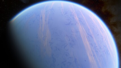 super-earth planet, realistic exoplanet, planet suitable for colonization, earth-like planet in far space, planets background 3d render
